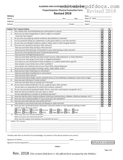 Fill a Valid Alabama High School Physical Template