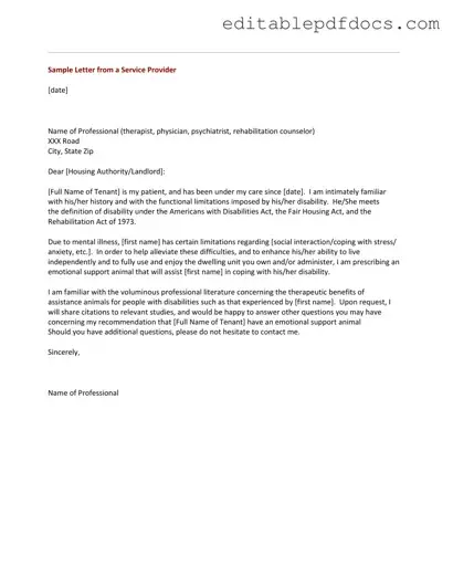 Fill a Valid Emotional Support Animal Letter Template