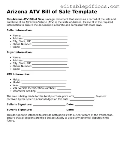  ATV Bill of Sale Document for Arizona