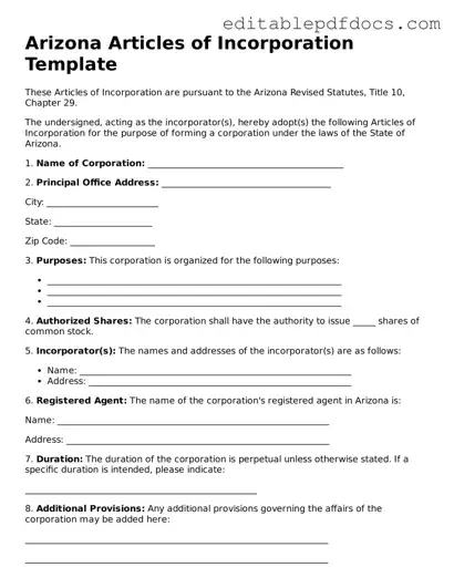  Articles of Incorporation Document for Arizona