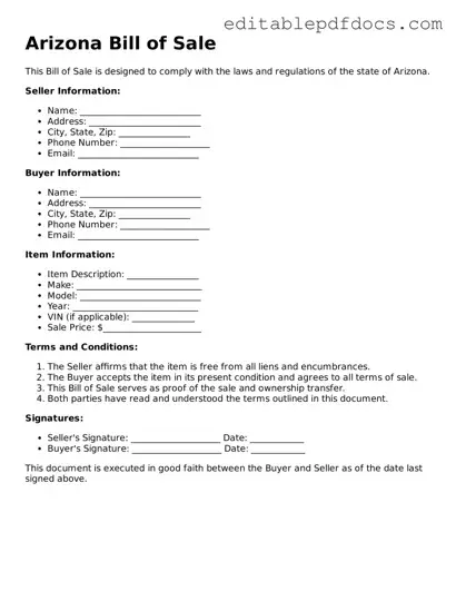  Bill of Sale Document for Arizona