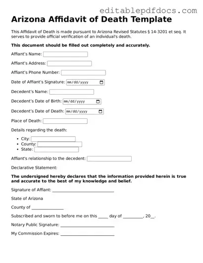  Affidavit of Death Document for Arizona