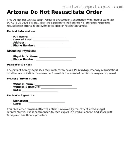  Do Not Resuscitate Order Document for Arizona