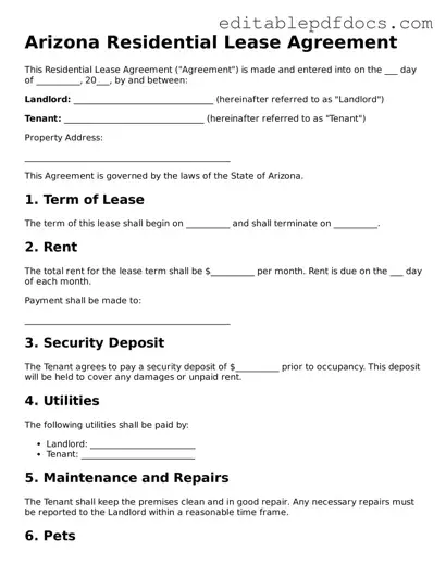  Residential Lease Agreement Document for Arizona