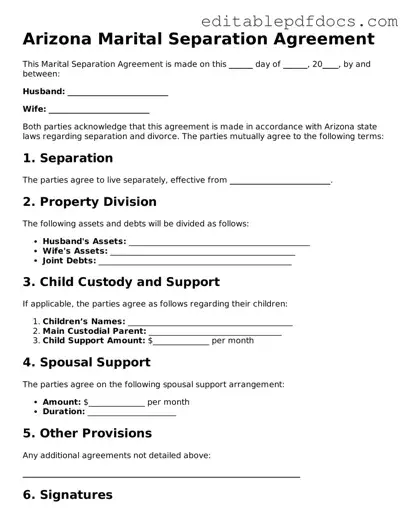  Marital Separation Agreement Document for Arizona