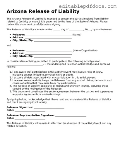  Release of Liability Document for Arizona