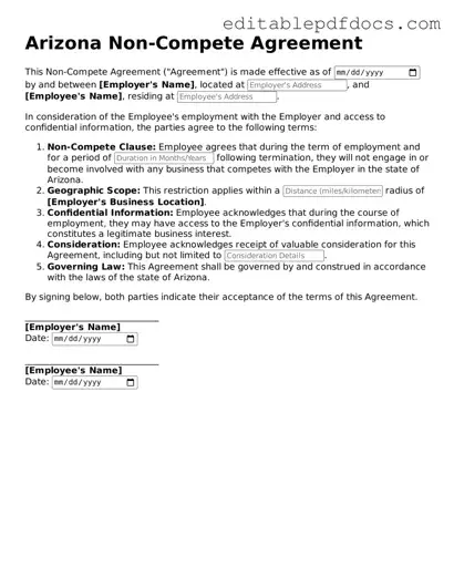  Non-compete Agreement Document for Arizona