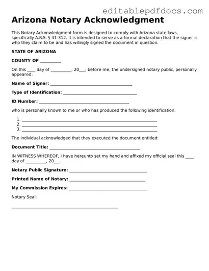  Notary Acknowledgement Document for Arizona