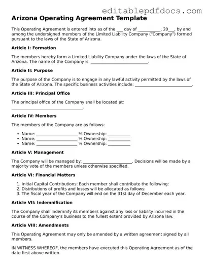  Operating Agreement Document for Arizona
