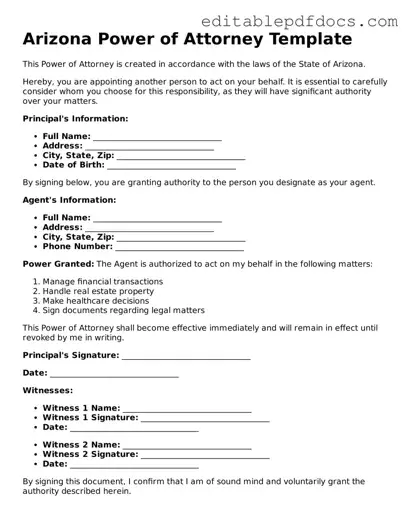 Power of Attorney Document for Arizona