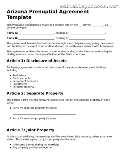  Prenuptial Agreement Document for Arizona