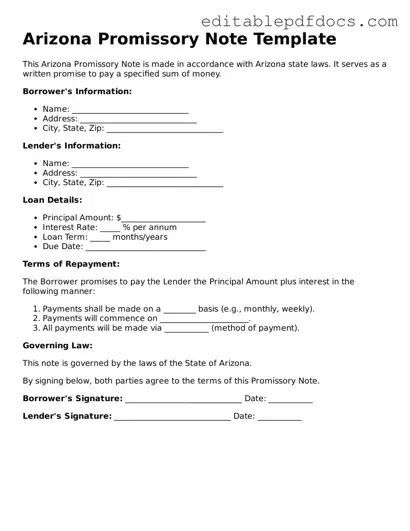  Promissory Note Document for Arizona