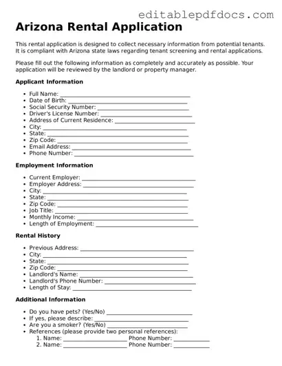 Rental Application Document for Arizona