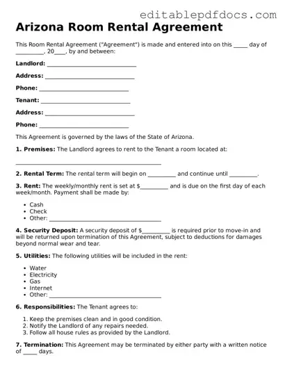  Room Rental Agreement Document for Arizona