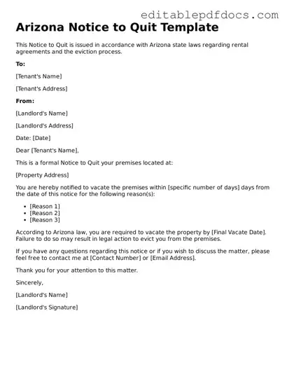  Notice to Quit Document for Arizona