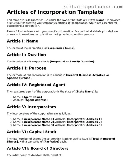 Free Articles of Incorporation Document