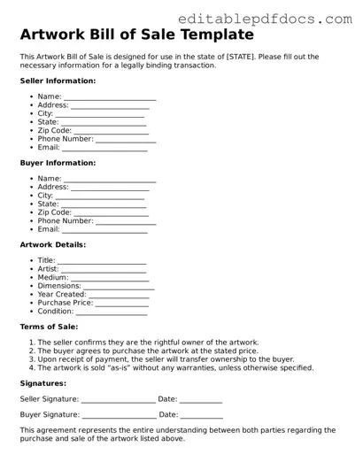 Free Artwork Bill of Sale Document