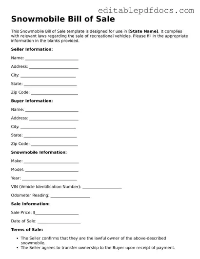 Free Snowmobile Bill of Sale Document