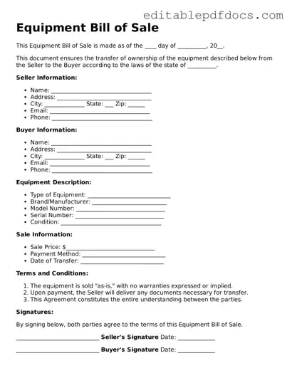 Free Equipment Bill of Sale Document