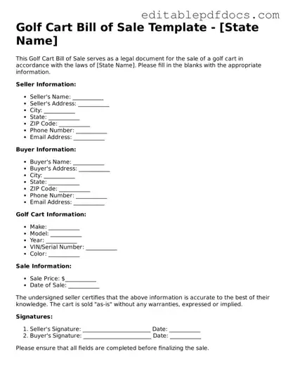 Free Golf Cart Bill of Sale Document