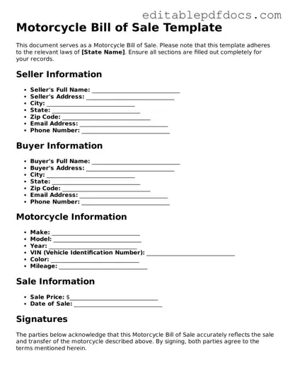 Free Motorcycle Bill of Sale Document