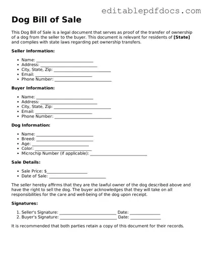 Free Dog Bill of Sale Document