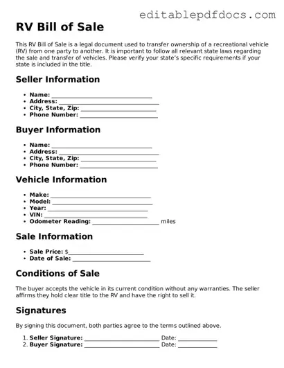 Free RV Bill of Sale Document