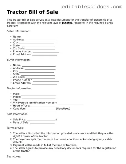 Free Tractor Bill of Sale Document