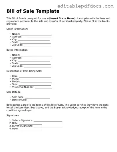 Free Bill of Sale Document