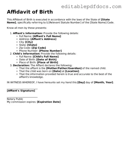 Free Affidavit of Birth Document