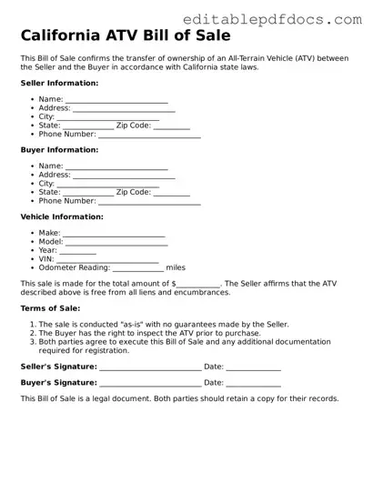  ATV Bill of Sale Document for California