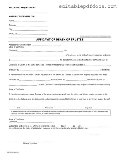 Fill a Valid California Affidavit of Death of a Trustee Template