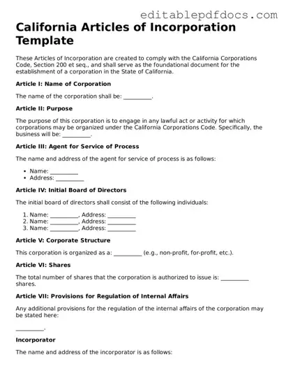  Articles of Incorporation Document for California