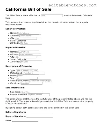  Bill of Sale Document for California