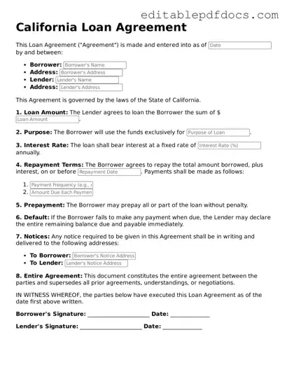  Loan Agreement Document for California