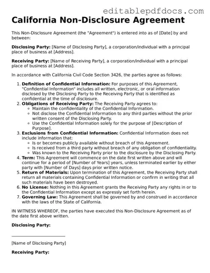 Non-disclosure Agreement Document for California