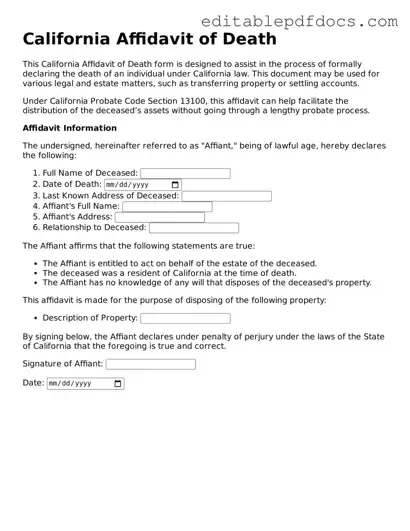  Affidavit of Death Document for California