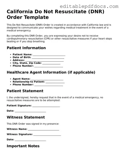  Do Not Resuscitate Order Document for California