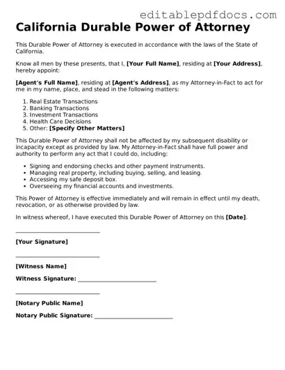  Durable Power of Attorney Document for California