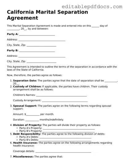  Marital Separation Agreement Document for California