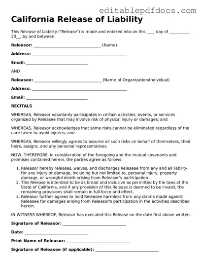  Release of Liability Document for California