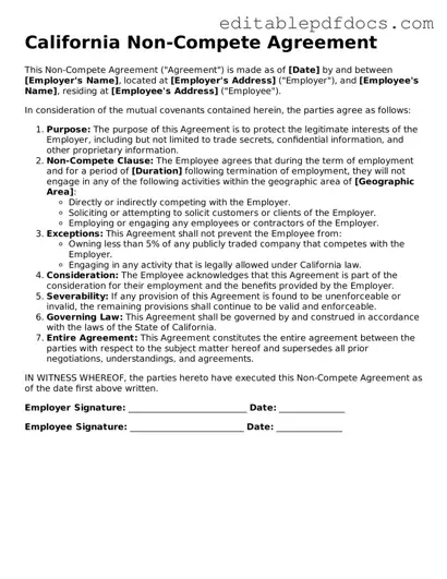  Non-compete Agreement Document for California