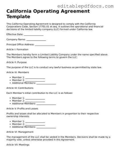  Operating Agreement Document for California