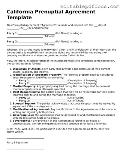  Prenuptial Agreement Document for California
