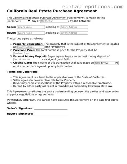  Real Estate Purchase Agreement Document for California