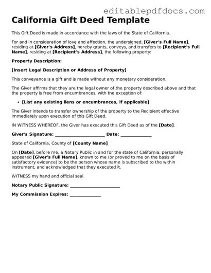  Gift Deed Document for California