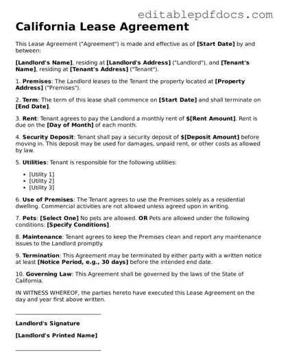  Lease Agreement Document for California