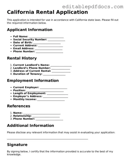 Rental Application Document for California