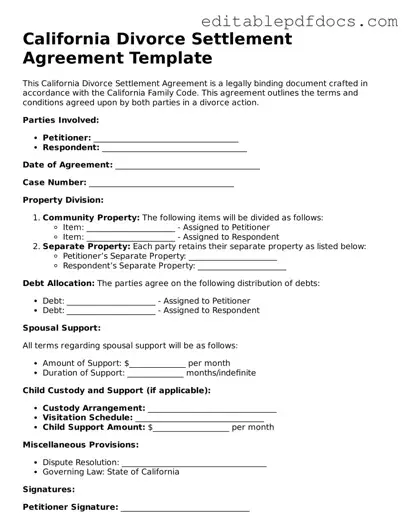  Divorce Settlement Agreement Document for California
