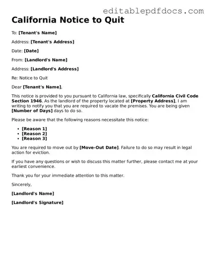  Notice to Quit Document for California